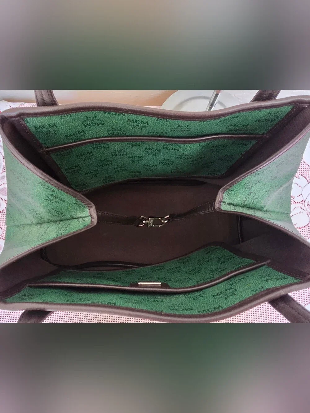 MCM Green Shopper Shoulder Tote Bag AUTHENTIC